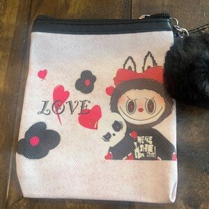 Cute Heart Zip Pouch Labubu in Pink & Black